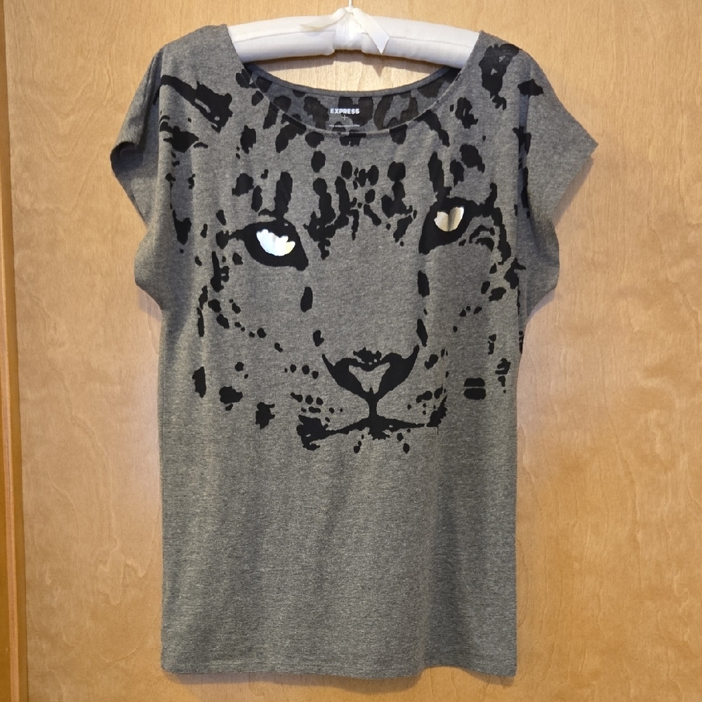 Express Charcoal Leopard Graphic Tee